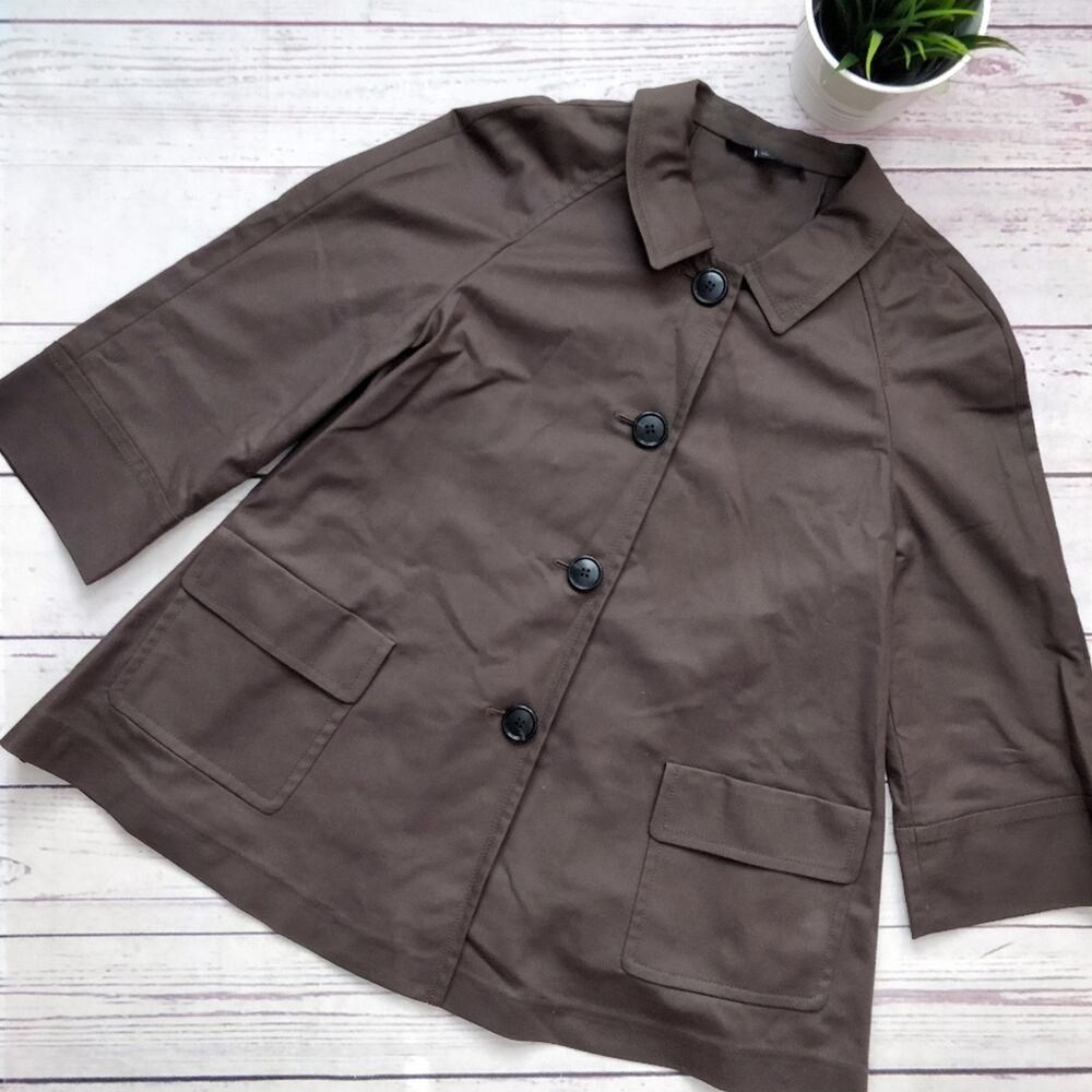 LAFAYETTE 148 Brown Cotton Stretch Swing Blazer Jacket 3/4 Sleeves Size 8